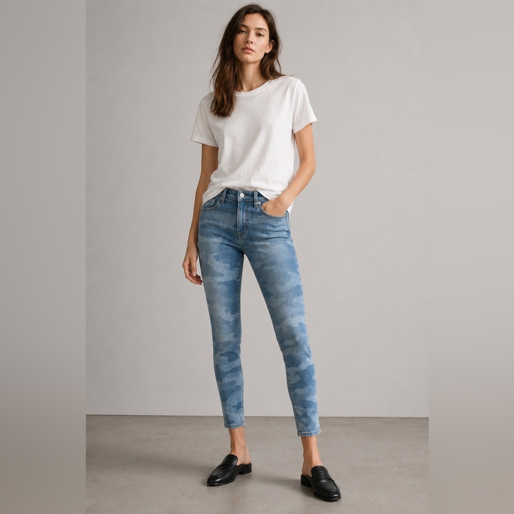 rag & bone Cate Mid Rise Ankle Skinny Jeans 25 Blue Faded Camo Stretch